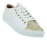 Tênis Feminino Branco com Glitter Dourado