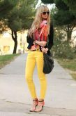 Calça jeans cós alto mostarda