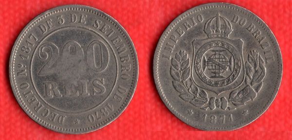 V016-1 - 200 réis 1871 - tiragem 3.650.000