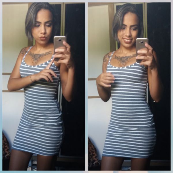 Vestido Listrado Cinza e Branco