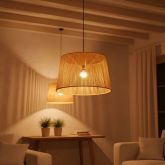 Lustre Pendente Luminária Teto Em Palha Redondo 55cm