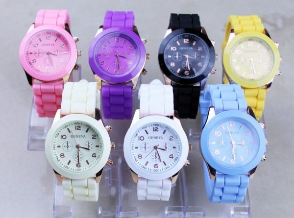 Relógio Geneva colorido pulseira silicone