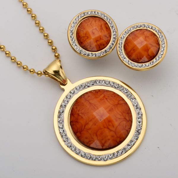 Colar brincos conjuntos mulheres jóias em aço inoxidável 02 Pçs