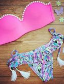 Mulheres Biquíni Com Franja/Sólido Push-Up/Com Aro Nylon