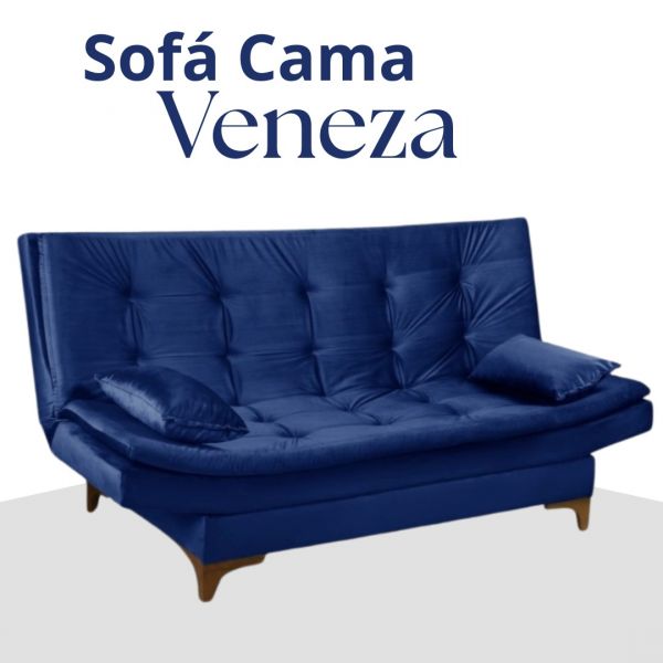 Sofa Cama Veneza Tec 185 Veludo Azul Top Estofados
