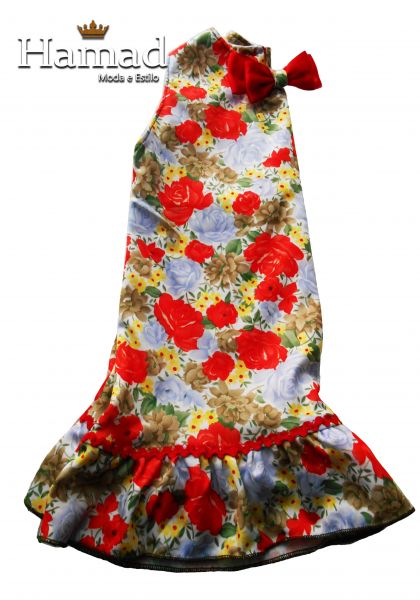 vestido infantil com laço 02 anos, malha com elasticidade, estampa floral