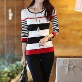 listrado ocasional de manga comprida camisola das mulheres #02316169