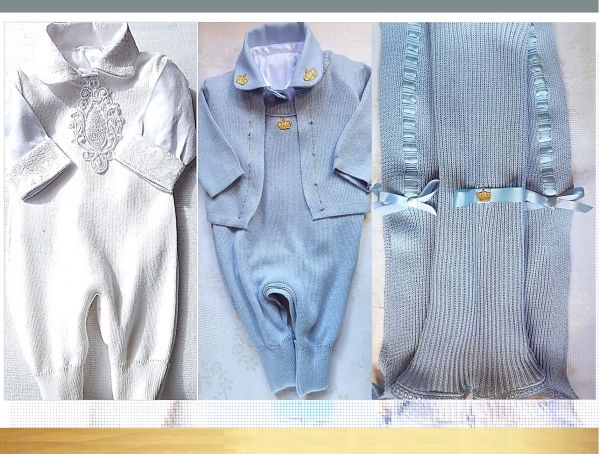 Kit maternidade - 2 Conjuntos de tricô  Macacões, Mantas e Body