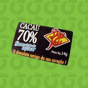 Tablete de Cacau 70% Zero Açúcar 14 Gramas Doce Vida cx com 24