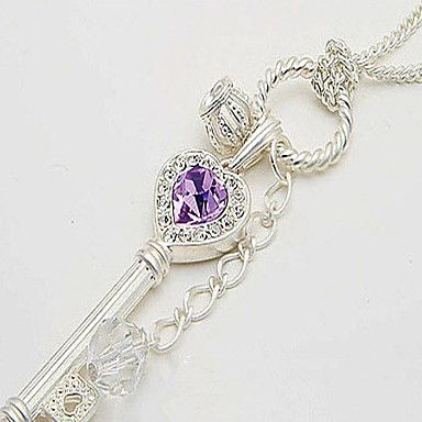 colar chave cristal prata