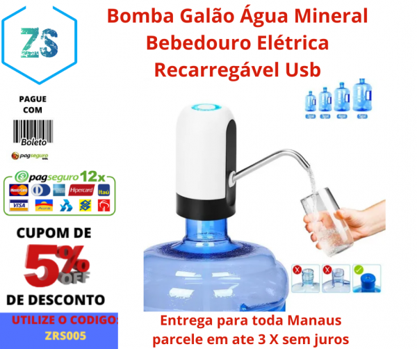 Bomba Galão Água Mineral Bebedouro Elétrica Recarregável Usb