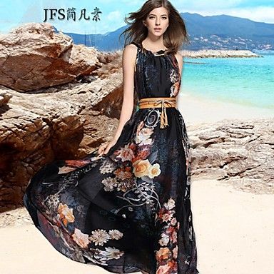 Maxi - Vestido - Chifon - Cinto Incluso