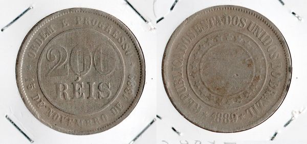 V045-1 - 200 Réis 1889 - Tiragem 4.829,000