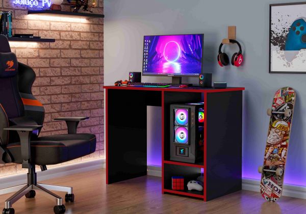 Mesa Gamer PX Preto Vermelho J A Moveis