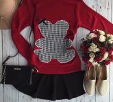 blusa pied poule vermelha