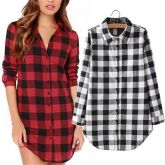 Blusa Feminina Casual De Algodão Manga Longa Xadrez Zangcl