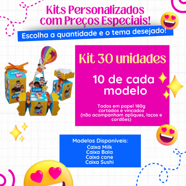 Kit 30 unidades ESCOLHA SEU TEMA