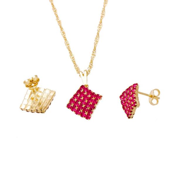 Conjunto folheado em ouro 18k com strass pink.REF 25