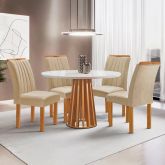 Conjunto Mesa Berlim 100 Tmp Redondo Plus MDF.Vdr Cinamomo.Off White com 4Cd Marselha Cinamo.Vel Beg