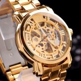 Relógio Masculino De Luxo Mecânico Dourado Esqueleto Top