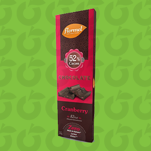 Chocolate 52% Cacau com Cranberry Zero açúcar, zero glúten, zero lactose Tablete 20 Gramas FlorMel