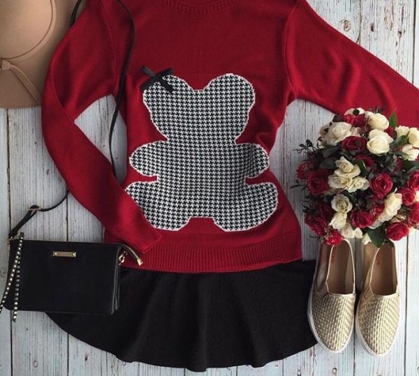 blusa pied poule vermelha