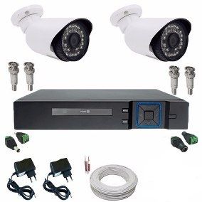 Kit CFTV 1 DVR 04 Canais - 2 Câmeras Bullet ou Dome Analógica + 02 Fontes e Conectores