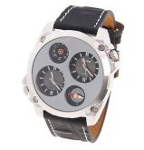 Relógio Quartzo com Bússola e Termômetro Dual Time Pulseira de Couro Preto Sports Watch men luxo