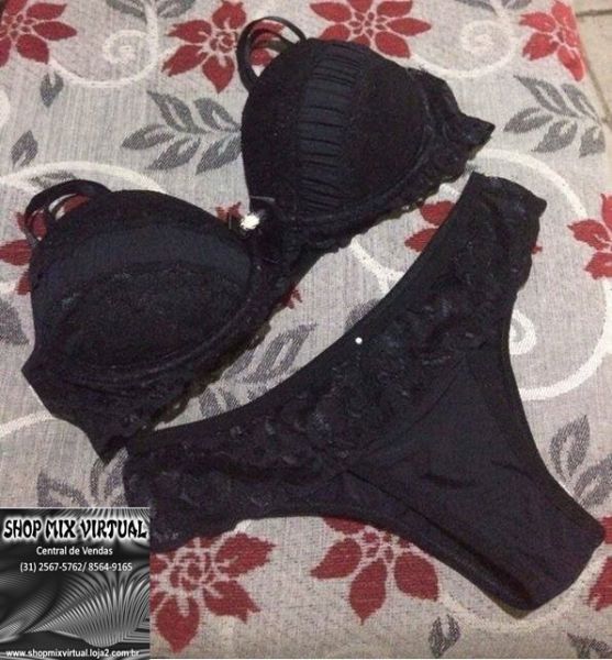 Calcinha e sutiã com Bojo em Microfibra e Renda - Cod: 0004