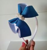 Tiara encapada com laço  gorgurão e perolas