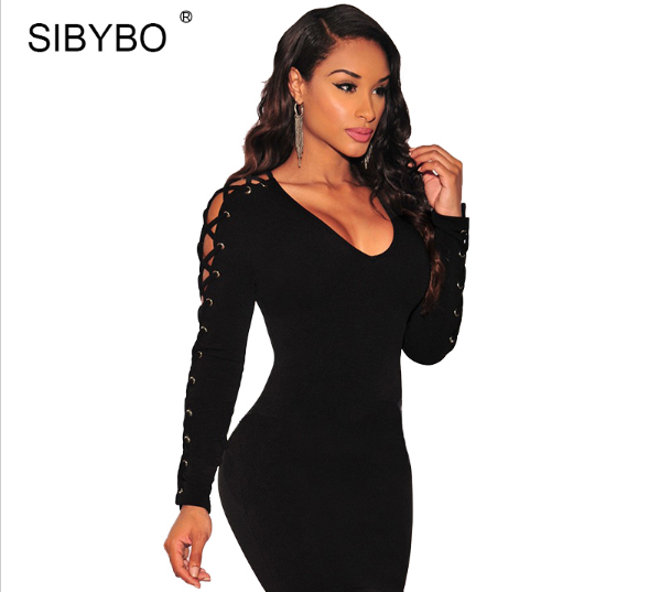 Vestido novo manga comprida estilo Slim