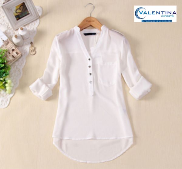 Camisa em Chiffon com devote v