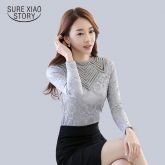 Blusa Feminina Outono Manga Longa Renda Sure Xiao Story Fina