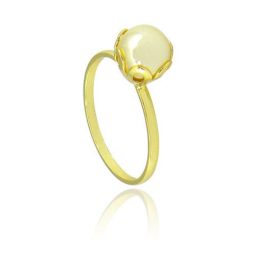 Anel folheado a ouro c/ pérola acrílica de 8 mm - AN0572