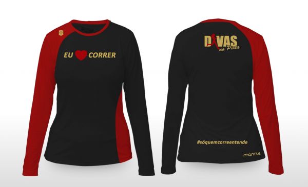 Blusa Feminina Baby Look Manga Longa "Eu Amo Correr"