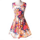 32380320667  Vestidos Moda Floral Impresso mangas Praia Retro Casual Vestidos Acima do joelho