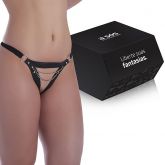 Calcinha em Couro com corrente de Metal na cor Preta
