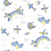 Papel de Parede Bambino's Bobinex (Nacional) - Aviões (Tons de Azul/ Amarelo/ Branco) 3306
