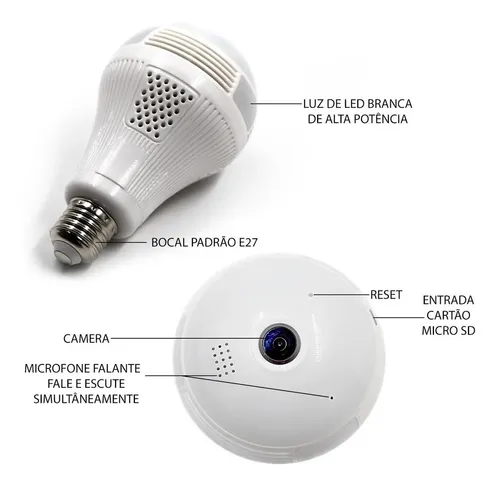 Camera Ip Seguraca Lampada Vr 360 Panoramica Espia Wifi V380