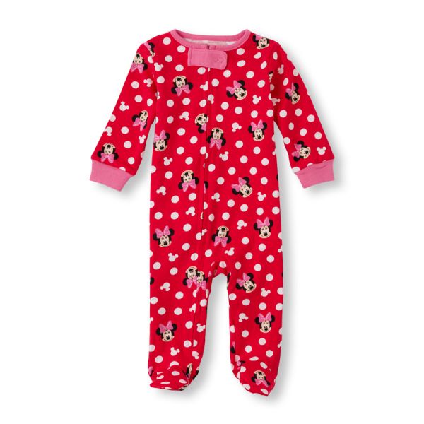 Baby Girls Long Sleeve Minnie Mouse Print Footed Stretchie