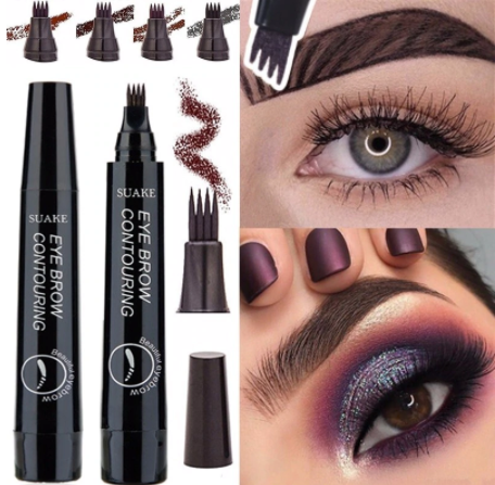Caneta de tatuagem de 4 cores 3d, tipo garfo com 4 pontas, esboço líquido, lápis para sobrancelha, à