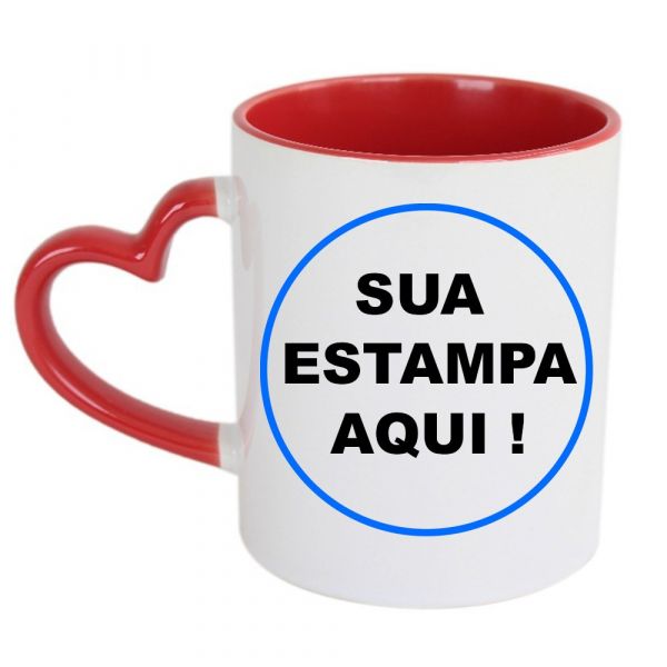 Caneca coração 325 ml interior e alça vermelho