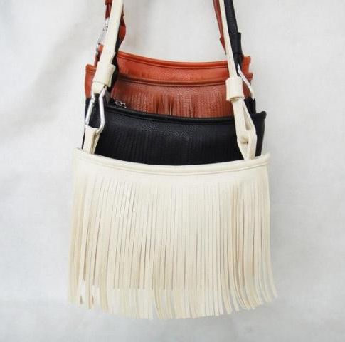 Mulheres bolsas de ombro Pu saco de borla Vintage Retro mulheres