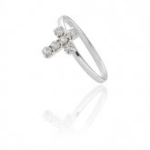 Anel de falange (ou infantil) folheado a prata com cruz de strass - AN0636P