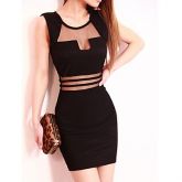 Feminino Preto Sexy Net Ver Através Vestido #01383454