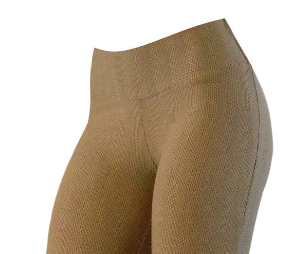 Flare bege(**G-44) em malha jacquard com detalhes em listras
