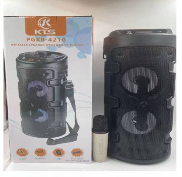 CAIXA DE SOM BLUETOOTH PORTÁTIL COM LED + MICROFONE SEM FIO KTS