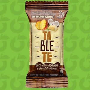 Tablete Coco com Abacaxi e Chocolate Branco 20 Gramas Zero Açúcar Só Paga o Frete