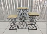 Trio de mesa de ferro treliça preta