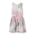 Girls Sleeveless Floral Print Ribbon Belt Flare Dress